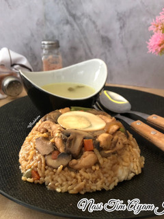 Foto resep 368. Nasi Tim Ayam Jamur Kecap