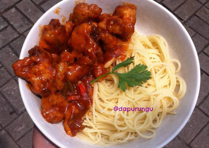 Spaghetti Saus Ayam Bohong #vegan enak dan cepat