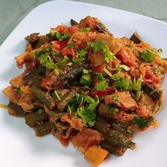 A picture of Fry Bhindi karailay.