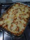 Aipim gratinado com frango desfiado