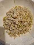 Risotto porri, yogurt e crema di mandorle