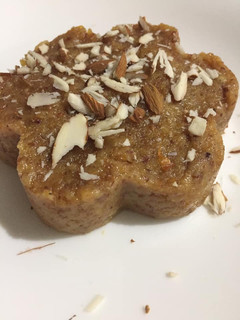A picture of Badam dal moong halwa.