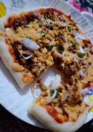 A picture of Chicken cheesy pizza.