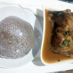 A picture of Amala with catfish peppersoup.