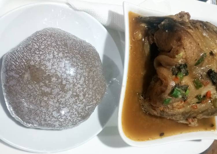 Amala with catfish peppersoup