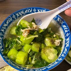 A picture of Snake Gourd & Mustard Green Soup | Canh Mướp Cải Xanh.