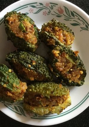 A picture of Andhra Style Stuffed Karela (Bitter Gourd) Recipe.