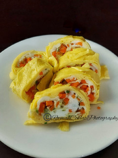 Foto resep Telur Dadar Gulung Sayuran Dua Warna | Telur Dadar Gulung Korea