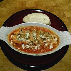 Argentine Red Shrimp With Tomatoes & Feta Cheese A picture of Argentine Red Shrimp With Tomatoes & Feta Cheese.