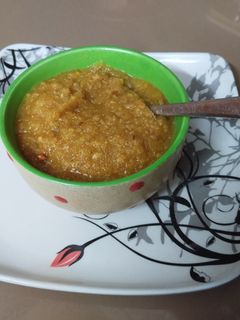 A picture of Kada Prashad or Wheat Halwa.