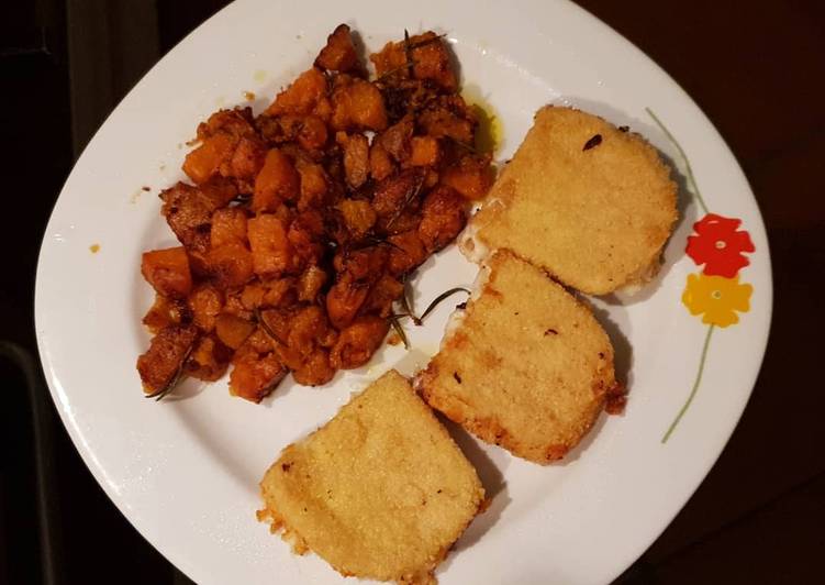 Scamorza impanata con patate dolci al rosmarino