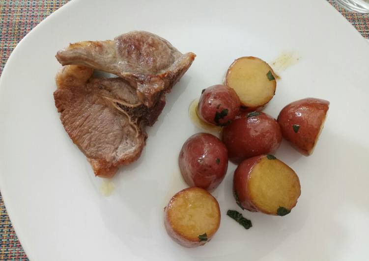 Minted red russet potatoes with grilled lamb