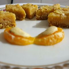 A picture of Mohanthal with orange rawa paak.