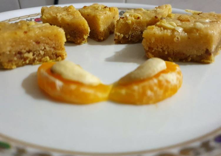 Recipe of Perfect Mohanthal with orange rawa paak