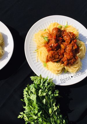 A picture of Meatball tomato sauce.