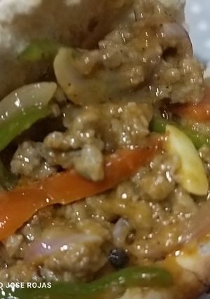 Una foto de Fajita de filete de ternera picada con pan de pita