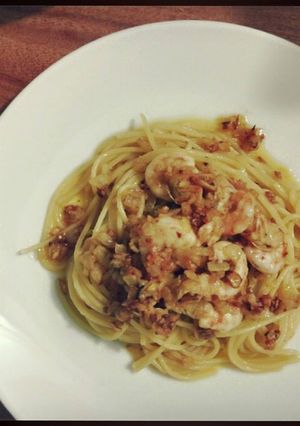 Hình của món Spaghetti tôm sốt bơ tỏi.