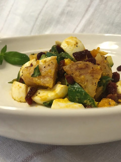 A picture of Taro, Sweet Potato, Cucumber, and Cranberry Salad (with Egg and Fresh Basil).