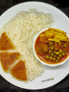 عکسی از دستور چلو خورش نخود فرنگی🫛