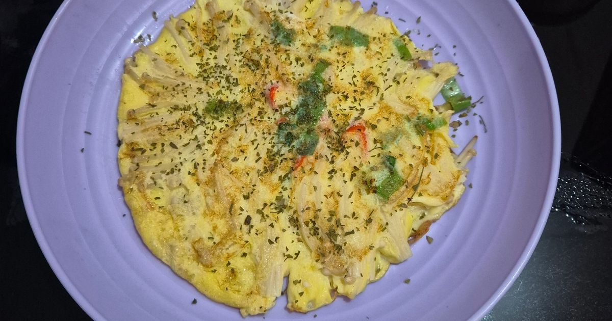 Omelette telur dadar jamur enoki praktis mudah satset untuk diet