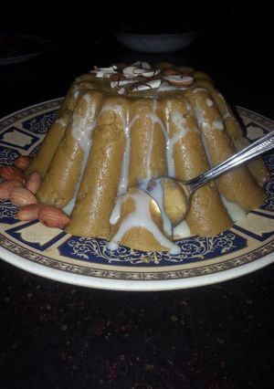 A picture of Saffron garnished Badam halwa...