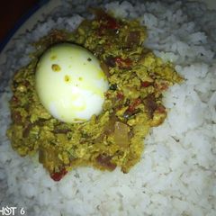 Rice with egg sauce A picture of Rice with egg sauce.