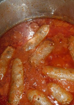 A picture of Boerewors in tomato gravy.
