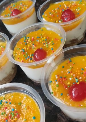 A picture of Mango cheese cake cups.