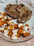 Calabaza - Anco batata en cubos al horno con salsa de queso