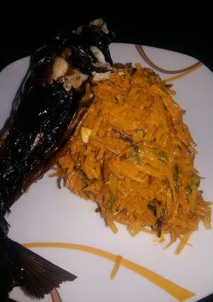 A picture of African Salad AKA Abacha with Smoked Fish.