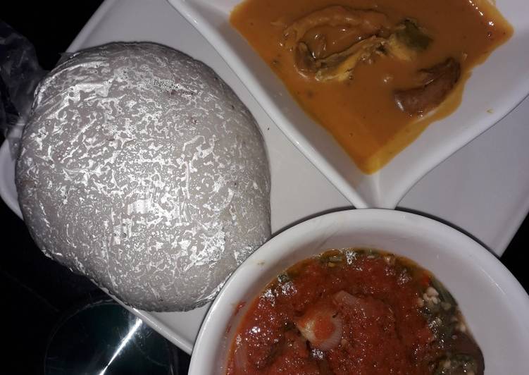 Tuwo shinkafa, beans soup, okro and stew