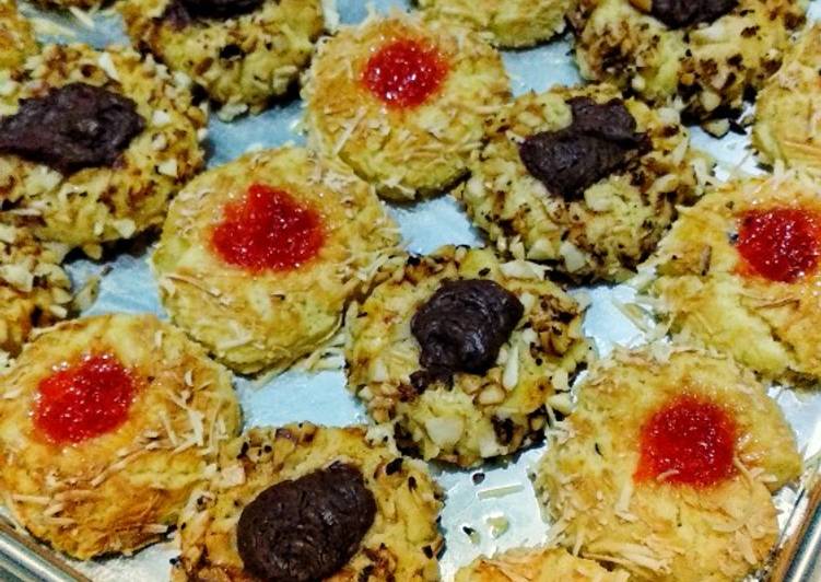 Choco Peanut and Strowberry Cheese Thumbprint Cookies