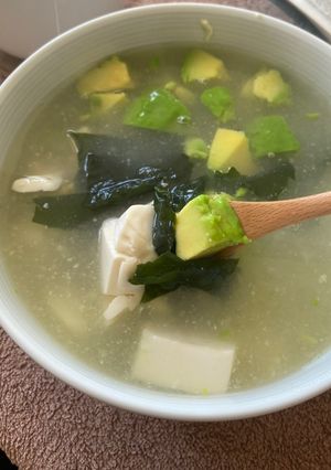 A picture of Avocado tofu miso soup.