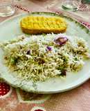 Arroz basmati con cebollín morado
