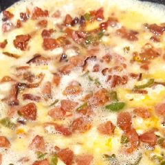 A picture of Snack attack!! Smokie omelette.