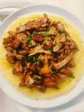Polenta with Chanterelles and Melty Vegan Cheese Center