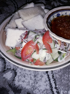 A picture of Yam and stew.