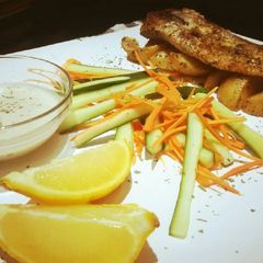 A picture of Tasty grilled hake fillet with roasted potatoes.
