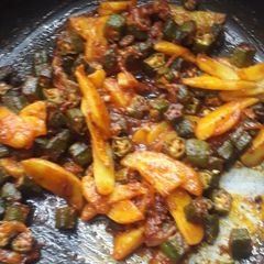 Masala bhindi aaloo A picture of Masala bhindi aaloo.
