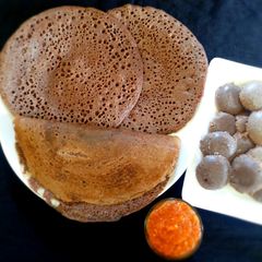 A picture of Sprouted ragi flour crispy dosa, soft and spongy dosa, idly.