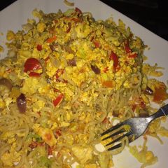 A picture of Scamble Egg Fried With Red Oil & Noodles.