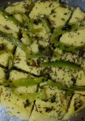 A picture of Semolina & besan sponge dhokla.