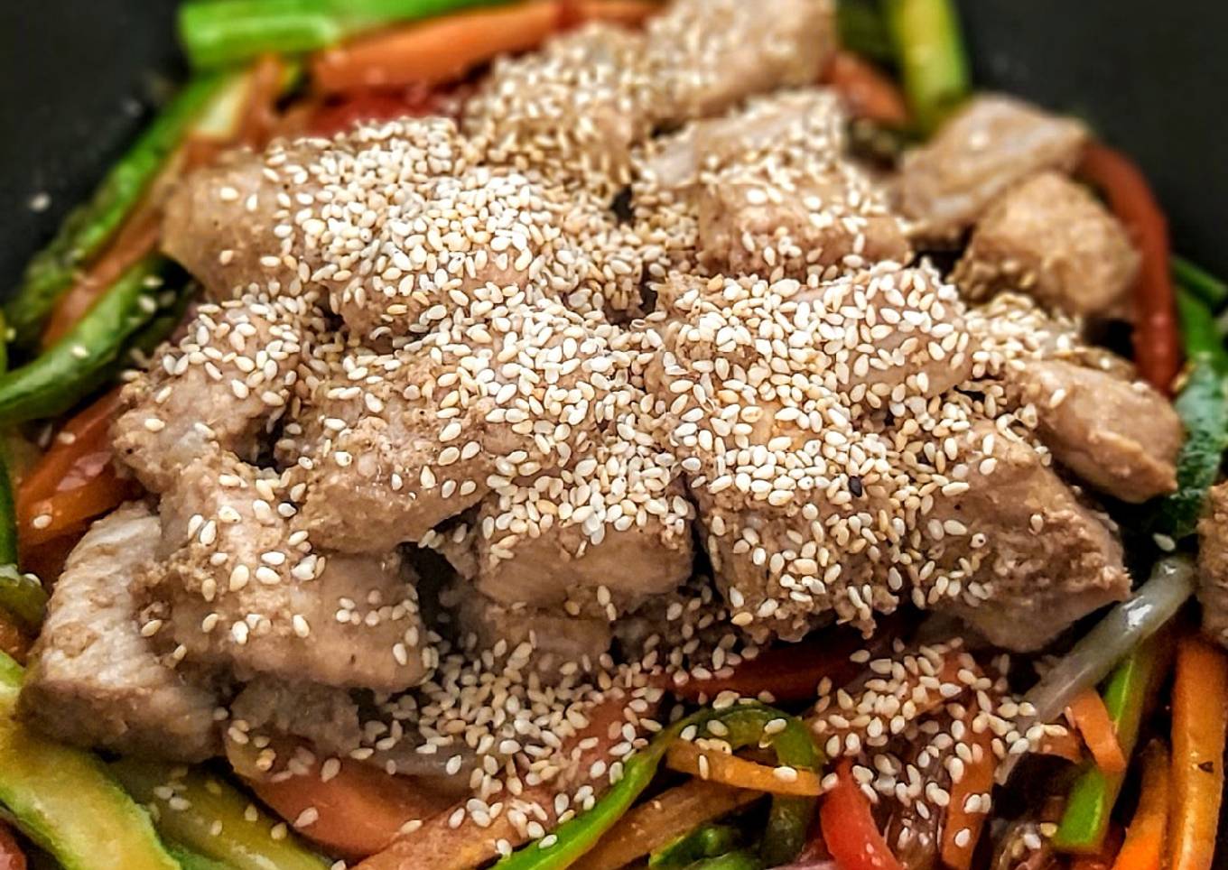 CERDO🐽TERIYAKI Con Verduras Salteadas...!🧡