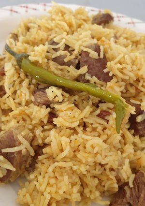 صورة لوصفة أرز بخاري"باللحم"