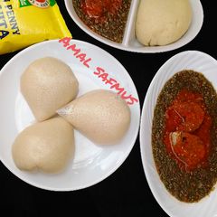 A picture of Fresh okro soup with semo.