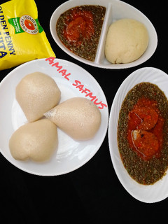 A picture of Fresh okro soup with semo.