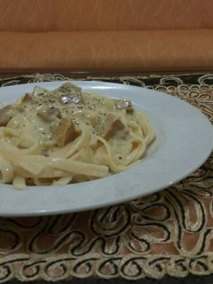 Foto resep Simple Fettucine Carbonara with beef and black pepper
