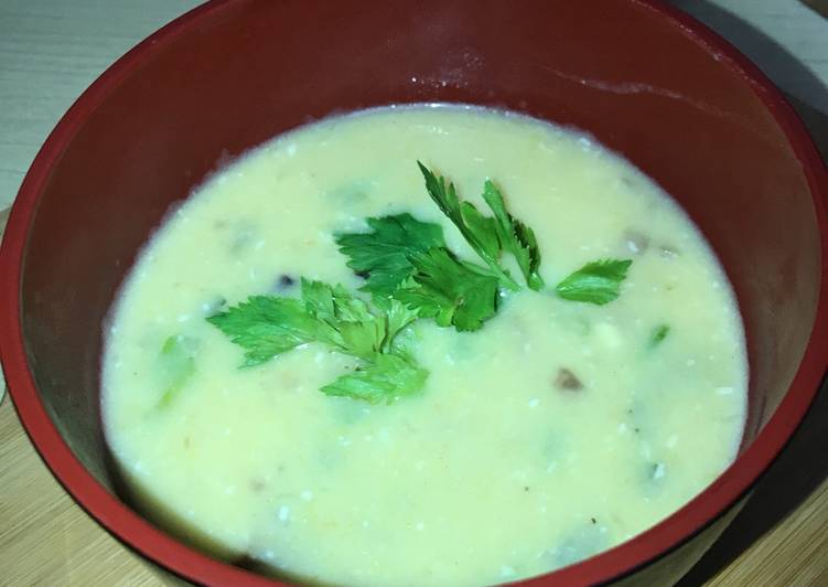 Homemade Corn-Carrot-Mushroom-Cheese Cream Soup (Sup Krim Jagung Wortel Jamur Keju)