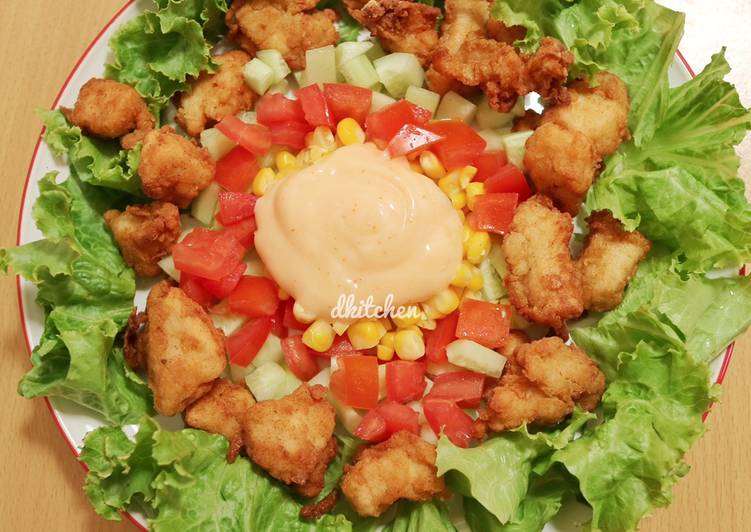 Cara Mudah Membuat Simple Chicken Popcorn Salad Enak