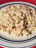 Macarrones con pollo, bacón y bechamel de queso
